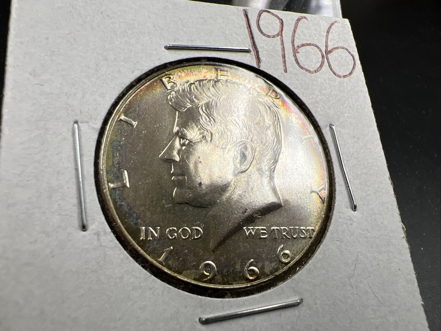1966 50c Kennedy Silver Half Dollar BU Nice Original Toning Toner sku#brwn