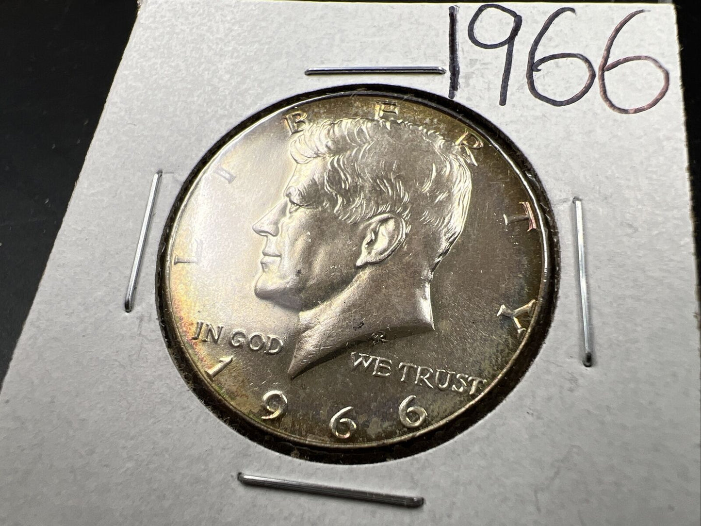 1966 50c Kennedy Silver Half Dollar BU Nice Original Toning Toner sku#brwn