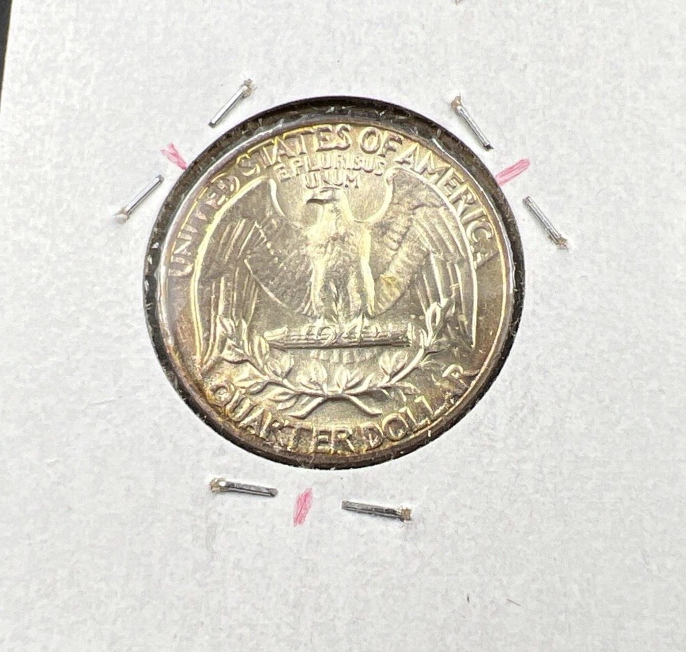 1964 P Washington 25c Silver Quarter Coin CH BU UNC PQ Rainbow Toning #XA