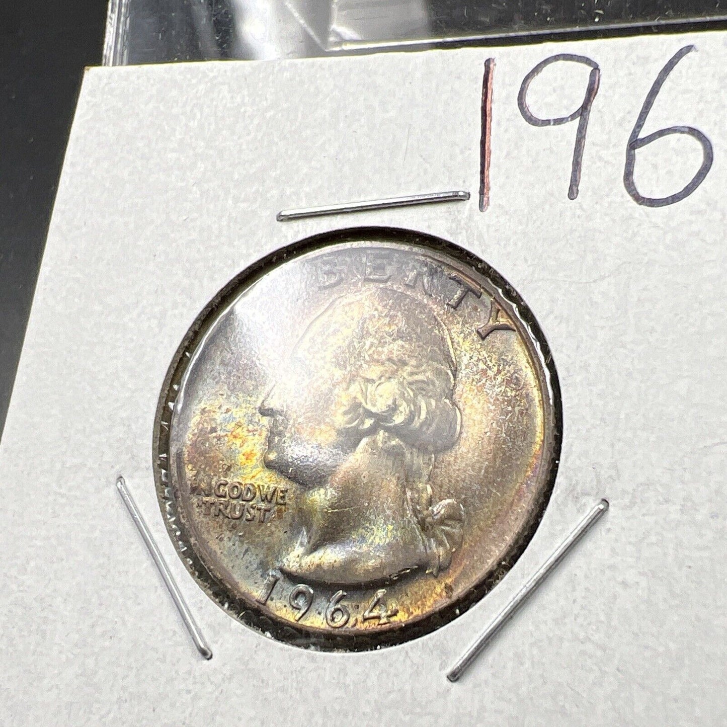 1964 P Washington 25c Silver Quarter Coin CH BU UNC PQ Rainbow Toning #XA
