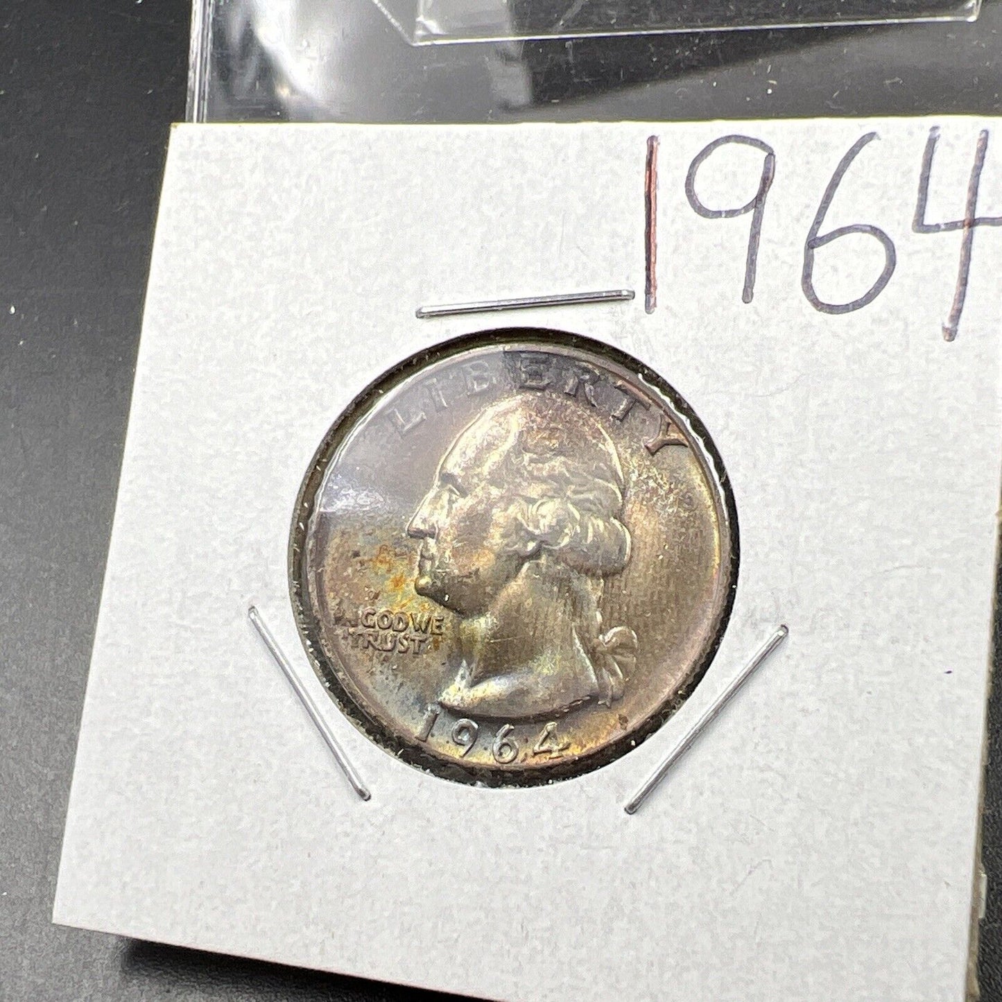 1964 P Washington 25c Silver Quarter Coin CH BU UNC PQ Rainbow Toning #XA
