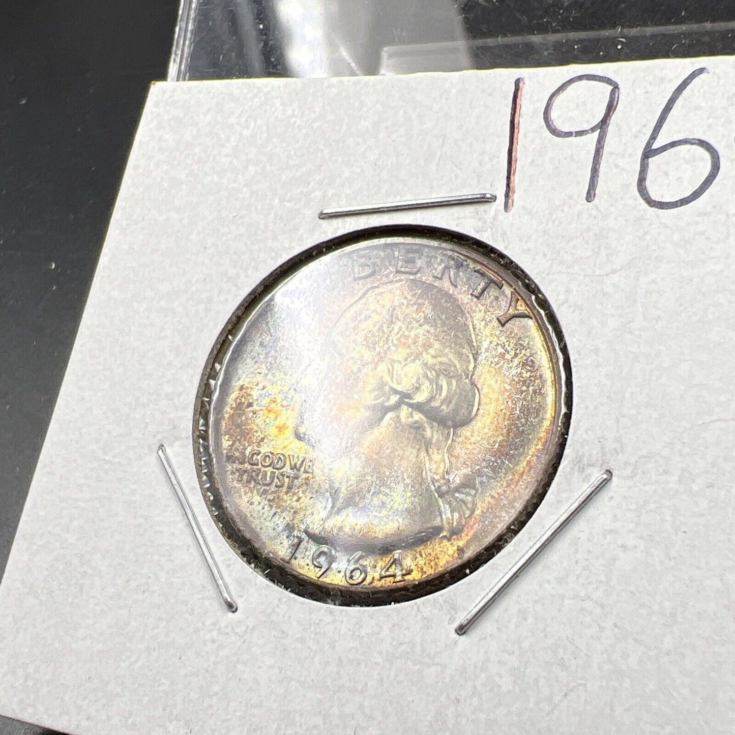1964 P Washington 25c Silver Quarter Coin CH BU UNC PQ Rainbow Toning #XA