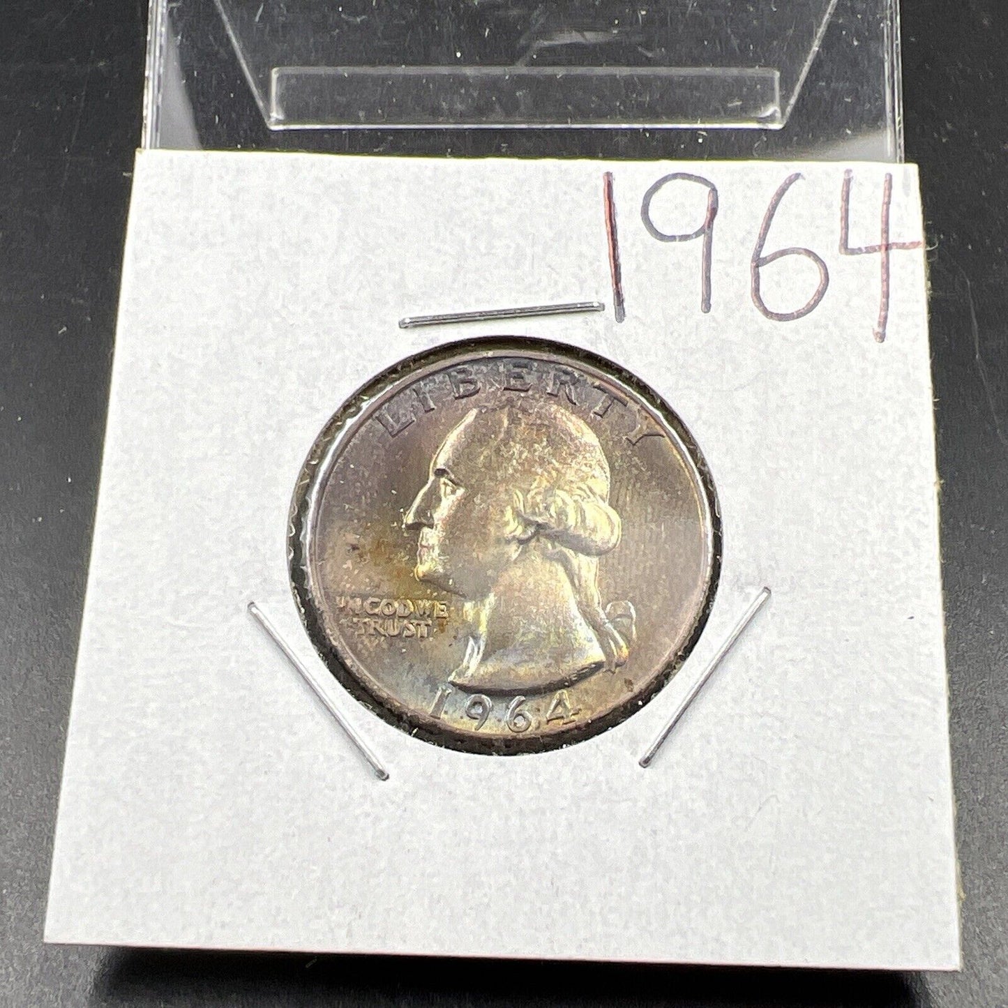 1964 P Washington 25c Silver Quarter Coin CH BU UNC PQ Rainbow Toning #XA