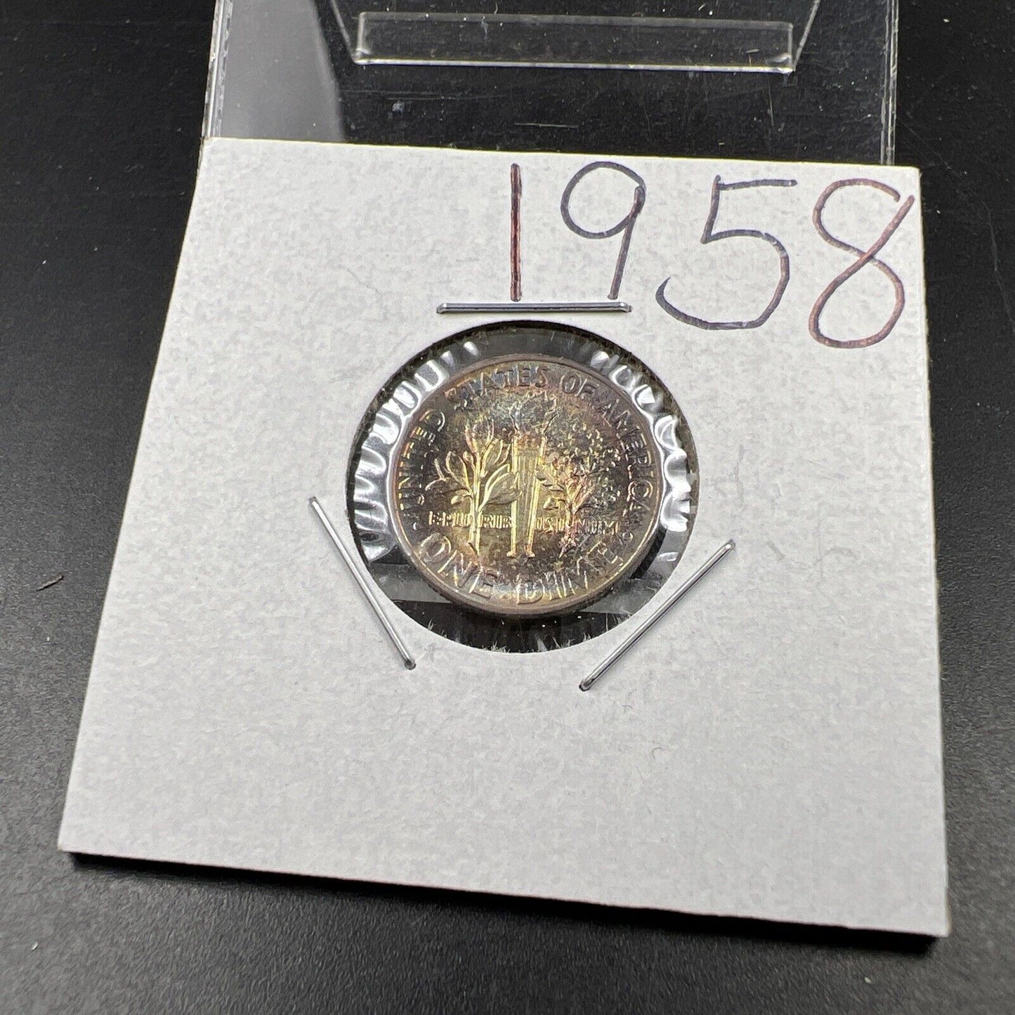 1958 P 10c Roosevelt Dime Coin CH BU PQ * Rainbow Toning Original Toner SKU#OG3
