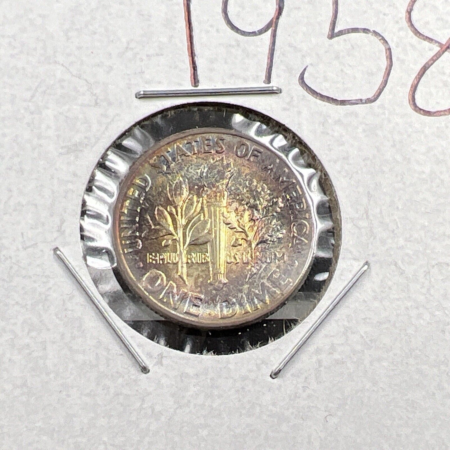 1958 P 10c Roosevelt Dime Coin CH BU PQ * Rainbow Toning Original Toner SKU#OG3