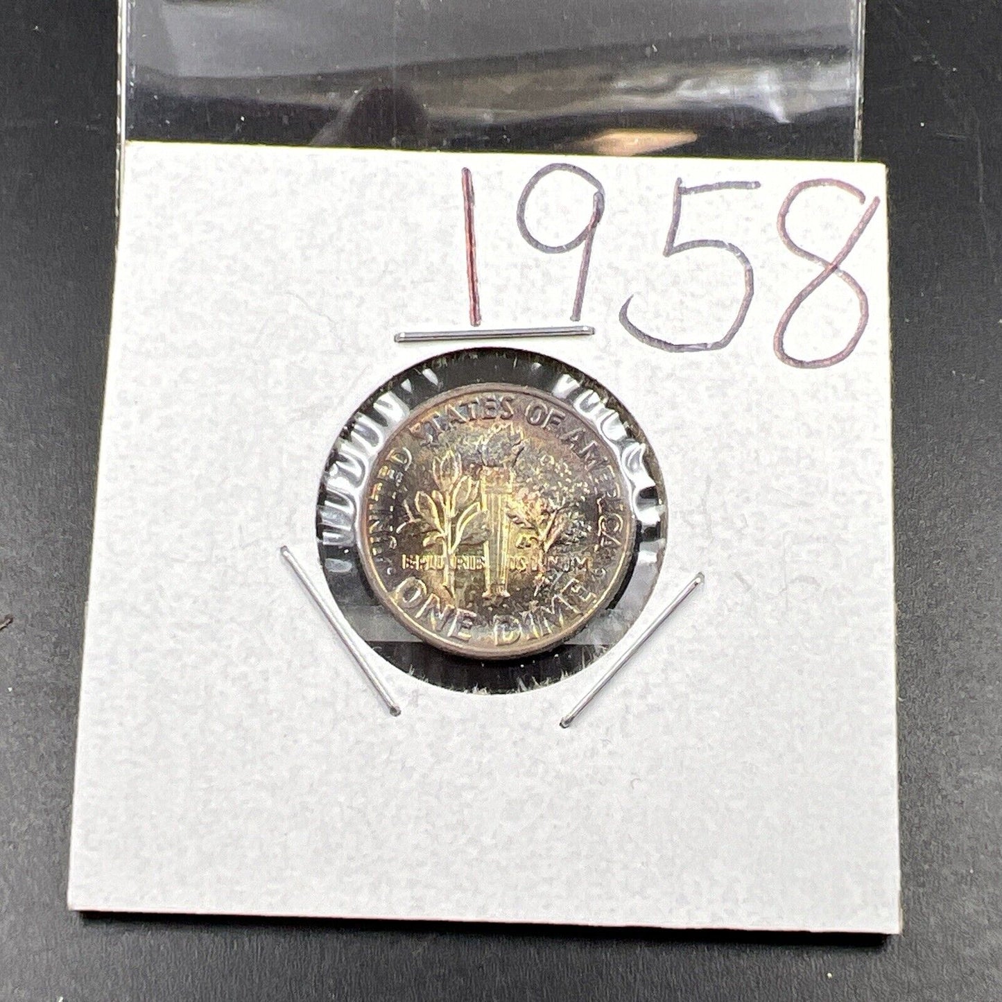1958 P 10c Roosevelt Dime Coin CH BU PQ * Rainbow Toning Original Toner SKU#OG3