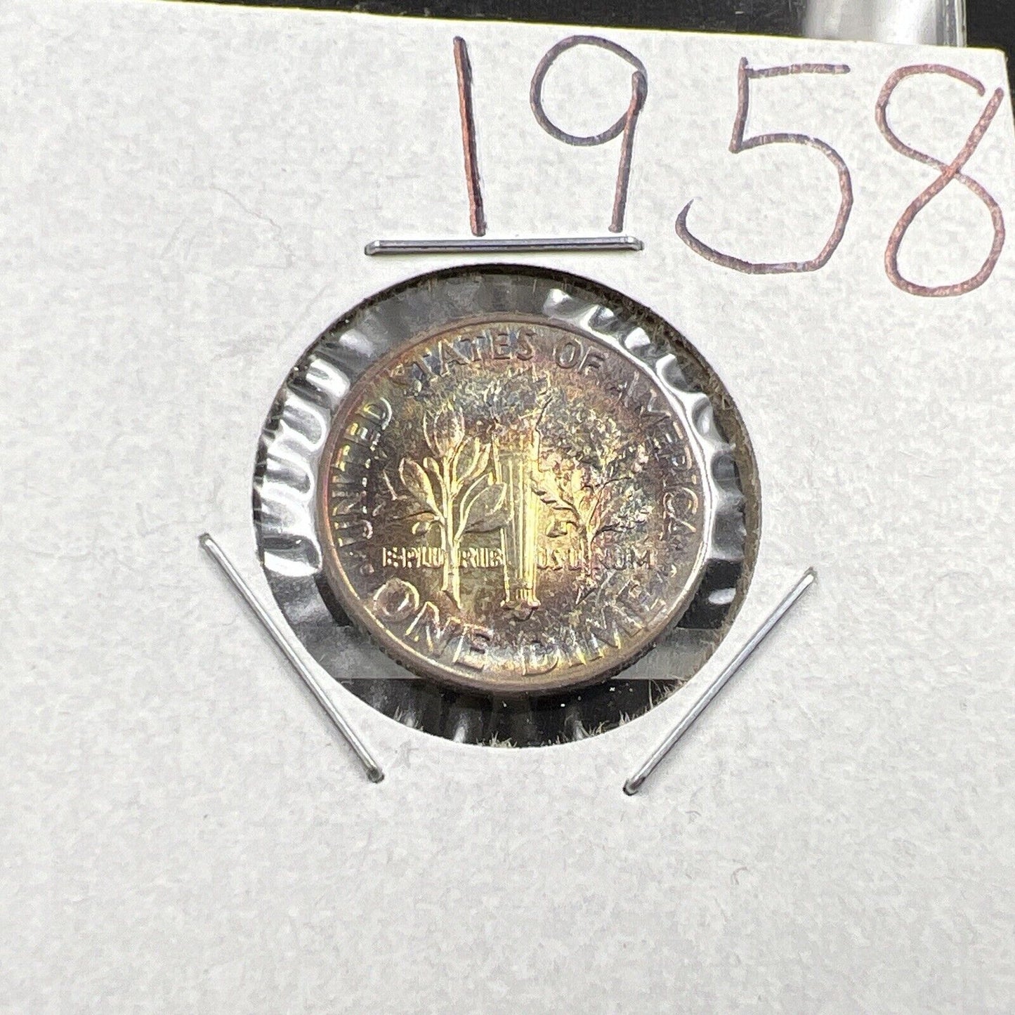 1958 P 10c Roosevelt Dime Coin CH BU PQ * Rainbow Toning Original Toner SKU#OG3