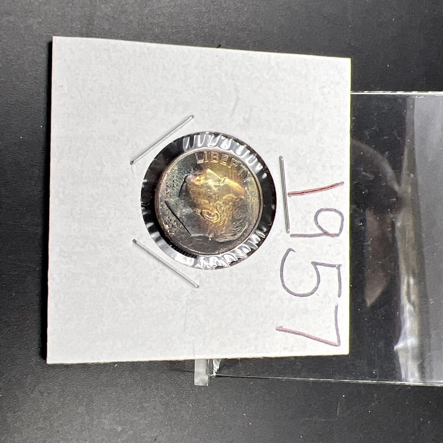 1957 P 10c Roosevelt Dime Coin CH BU PQ * Rainbow Toning Original Toner SKU#GN3