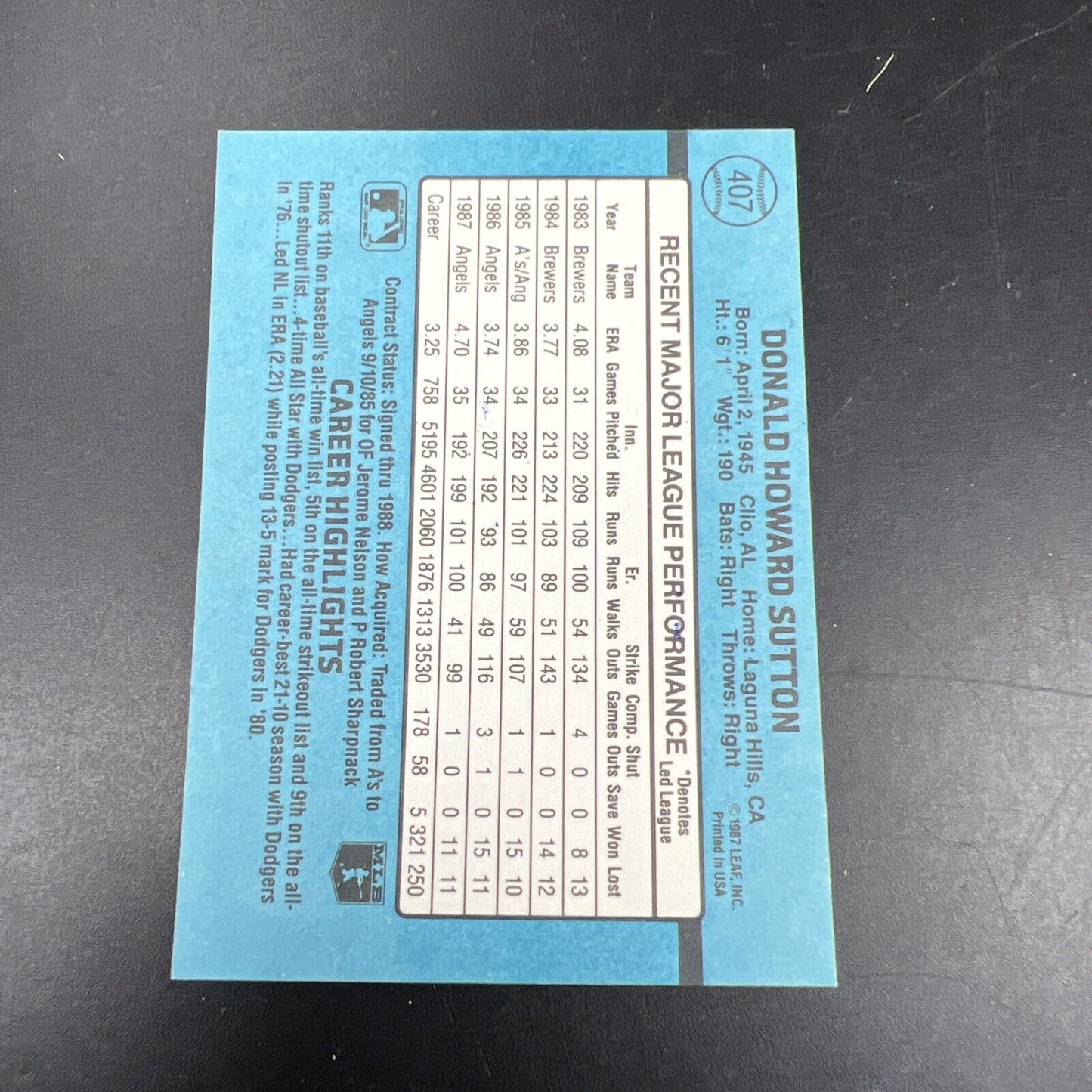 Don Sutton Hand Signed Donruss Card Used Condition Anaheim Angels MLB