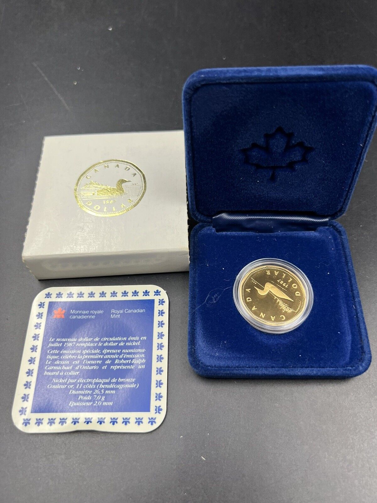 Canada 1987 RRC Gem Proof Loonie Dollar Coin OGP Box & COA #B #