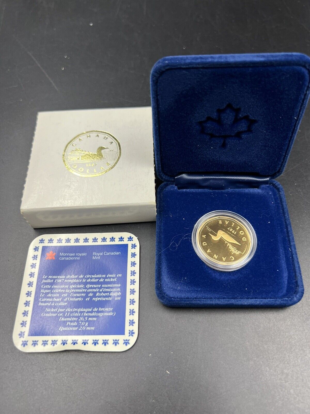 Canada 1987 RRC Gem Proof Loonie Dollar Coin OGP Box & COA #B #