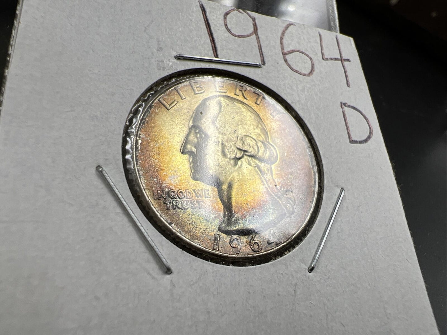 1964 D Washington 25c Silver Quarter Coin PQ * Star Nice Toning Toner Obverse