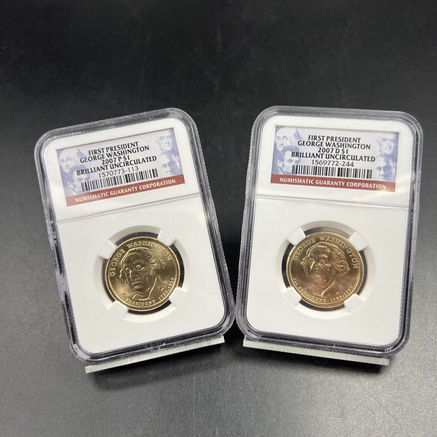 2007 P & D $1 George Washington Presidential Dollar Two Coin Set NGC BU Certifie