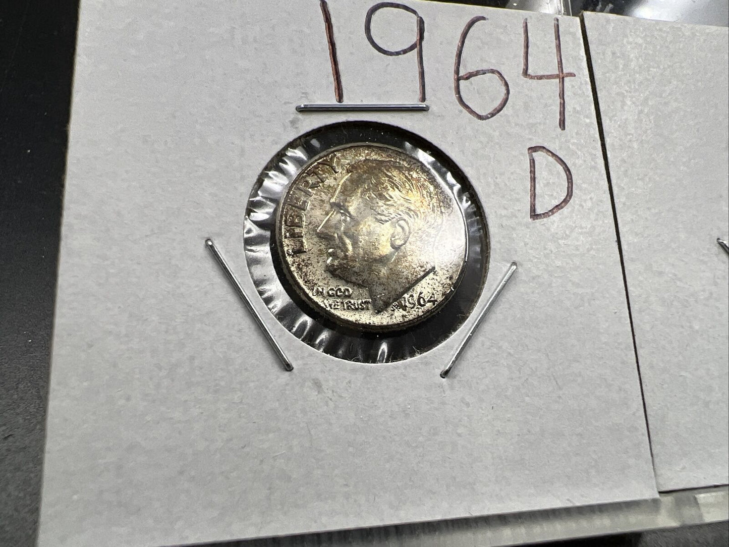 Toner Trio 3 Neat Toning toned 1964 D Roosevelt Silver Dime Coins BU UNC