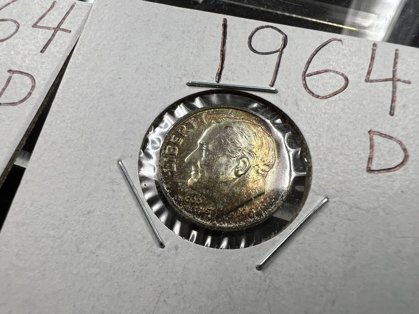 Toner Trio 3 Coin Set 2x 1964 D 10c BU & 1956 1c Wheat BU Red/Brown UNC