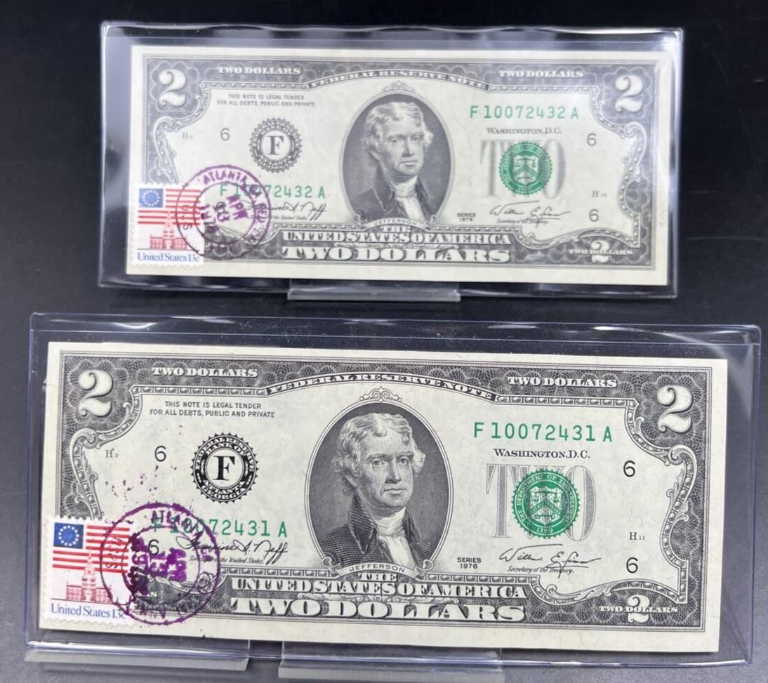 Two Consecutive 1976 $2 Atlanta District FRN Bicentennial Postal Notes #431