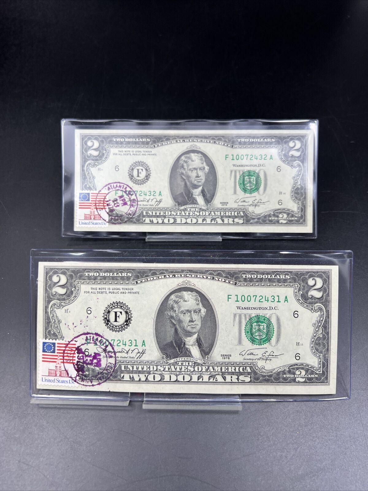 Two Consecutive 1976 $2 Atlanta District FRN Bicentennial Postal Notes #431