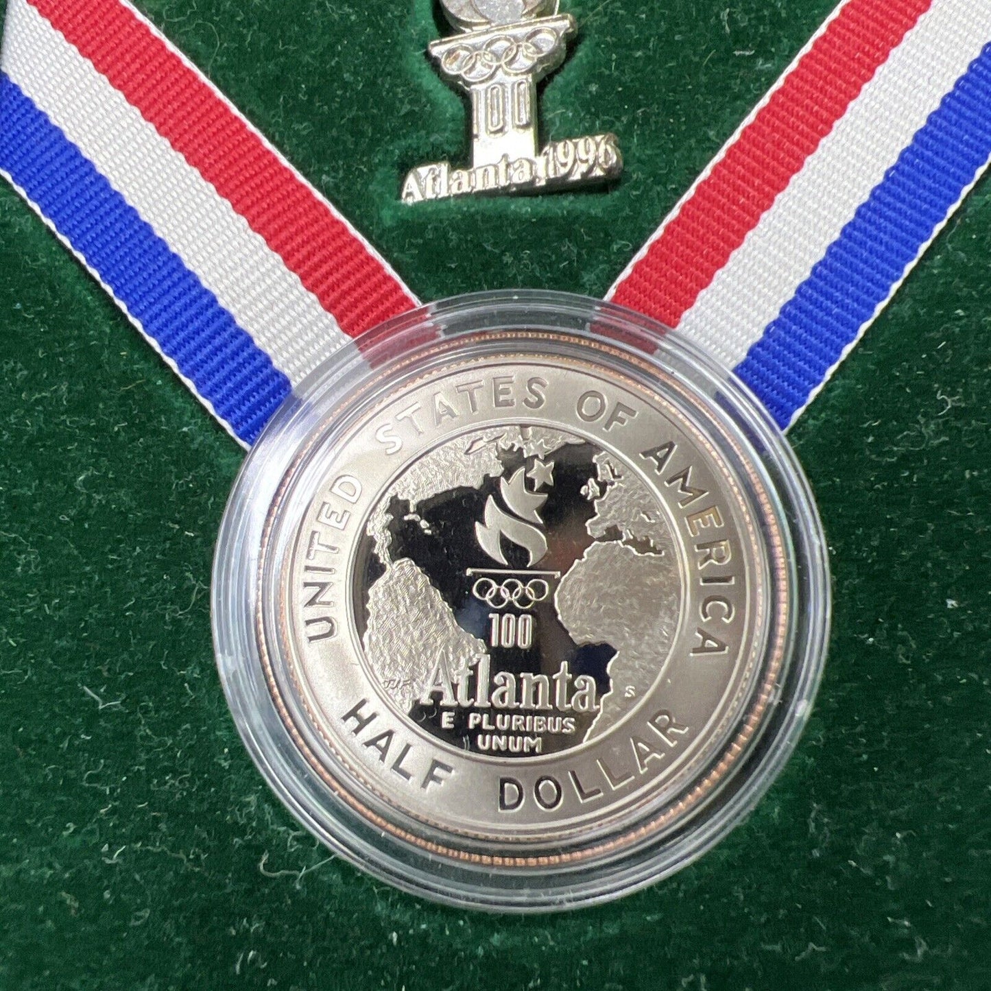 1995 Atlanta Olympics Gem Proof Clad Half Dollar Coin & Pin Set OGP