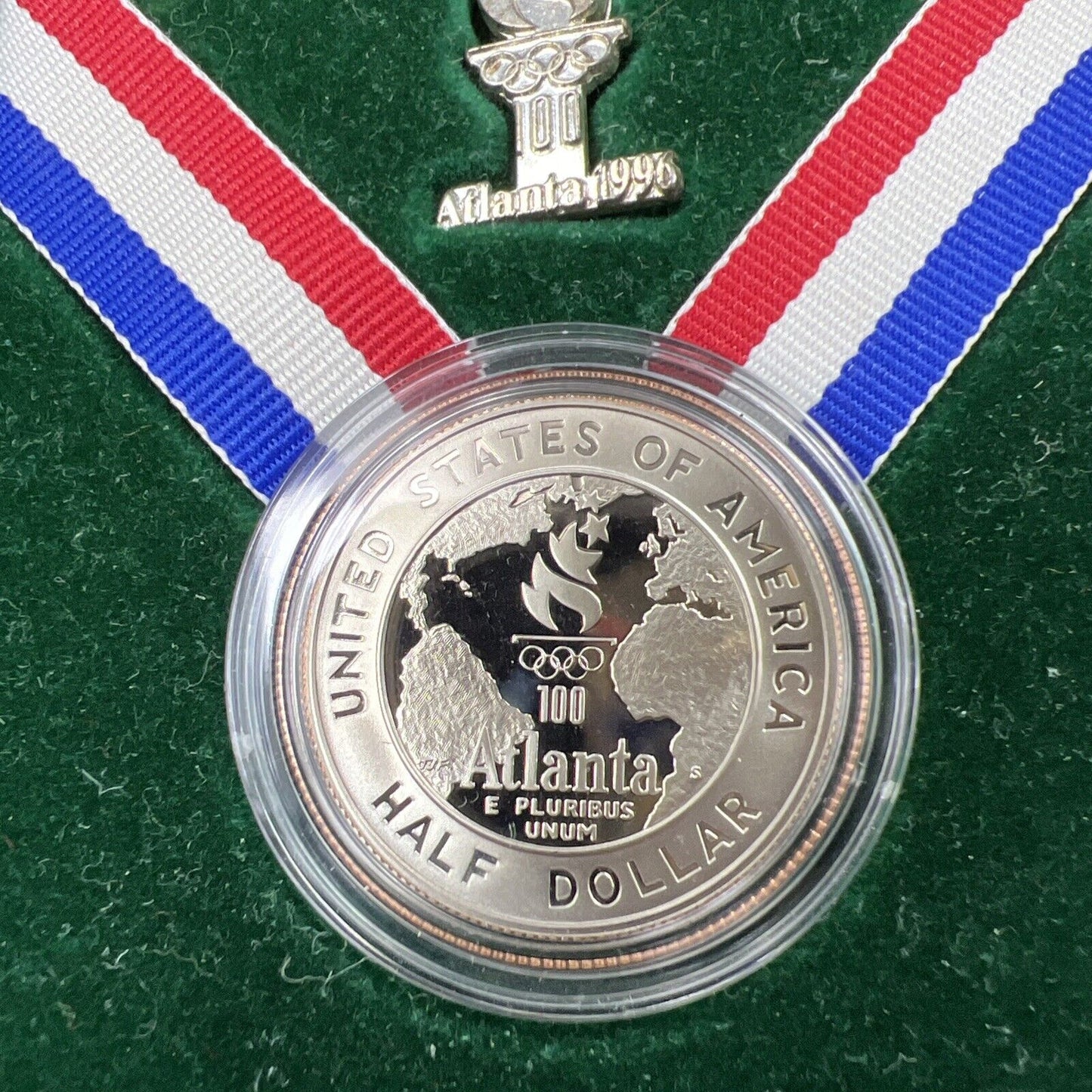 1995 Atlanta Olympics Gem Proof Clad Half Dollar Coin & Pin Set OGP