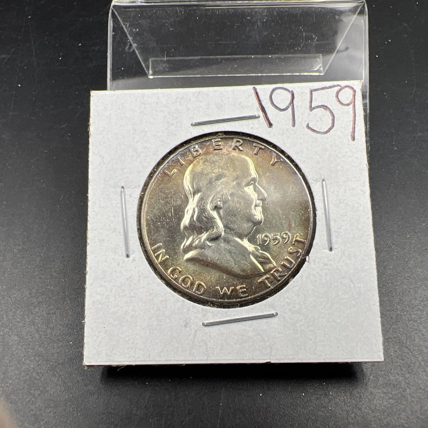1959 P 50c Franklin Silver Half Dollar Coin Neat Toning Toner CH BU UNC