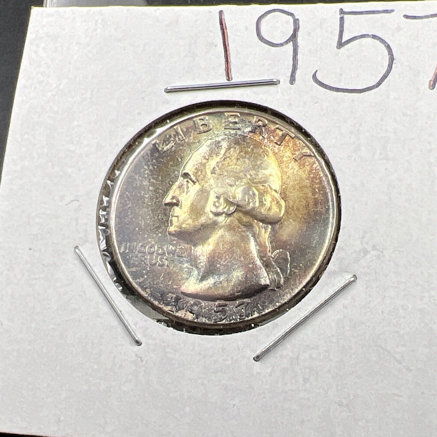 1957 P Washington 25c Silver Quarter Coin Gem BU UNC PQ * Star Rainbow Toning