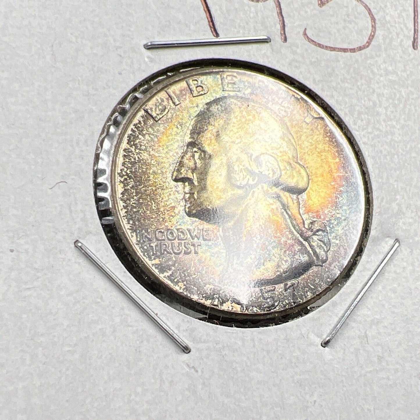 1957 P Washington 25c Silver Quarter Coin Gem BU UNC PQ * Star Rainbow Toning