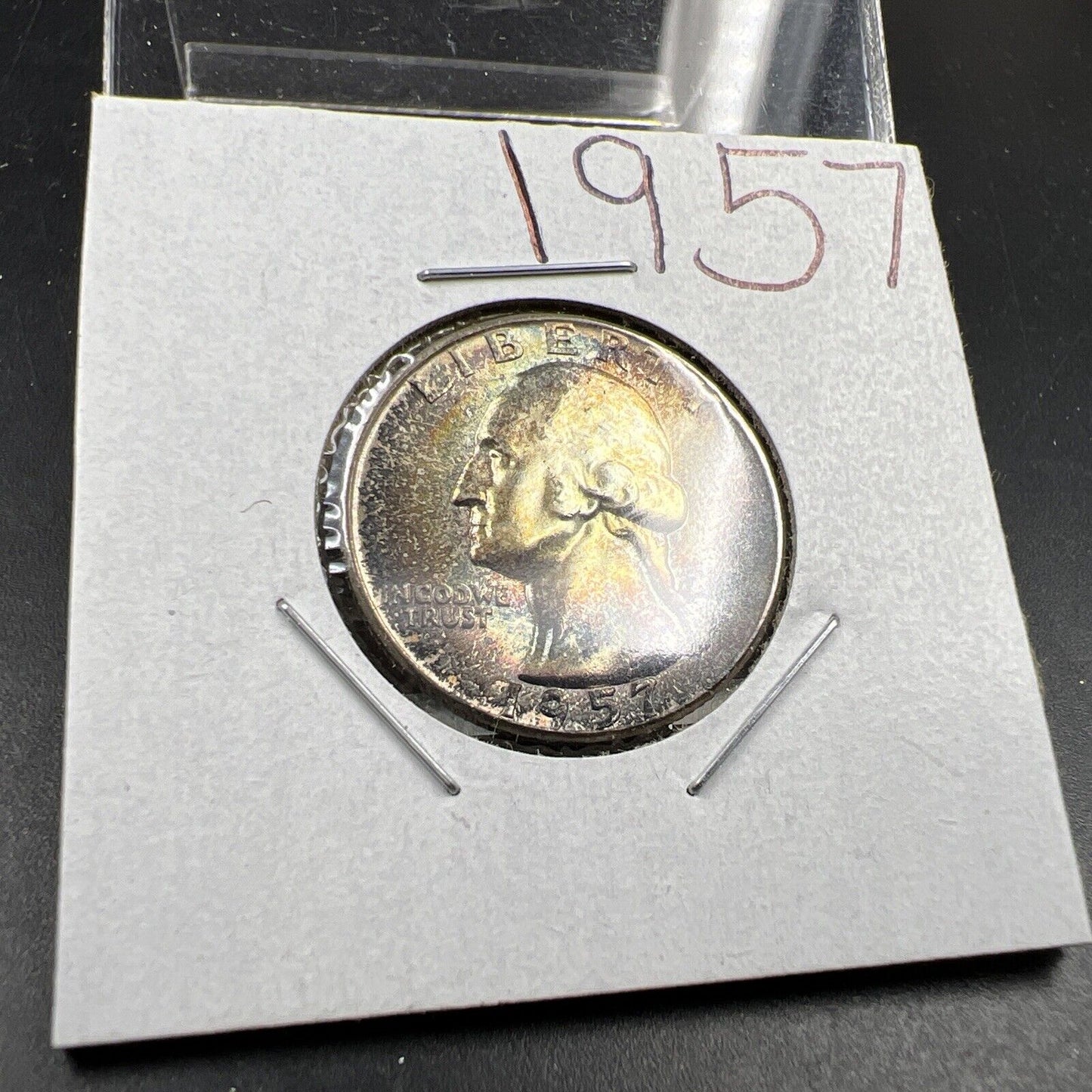 1957 P Washington 25c Silver Quarter Coin Gem BU UNC PQ * Star Rainbow Toning