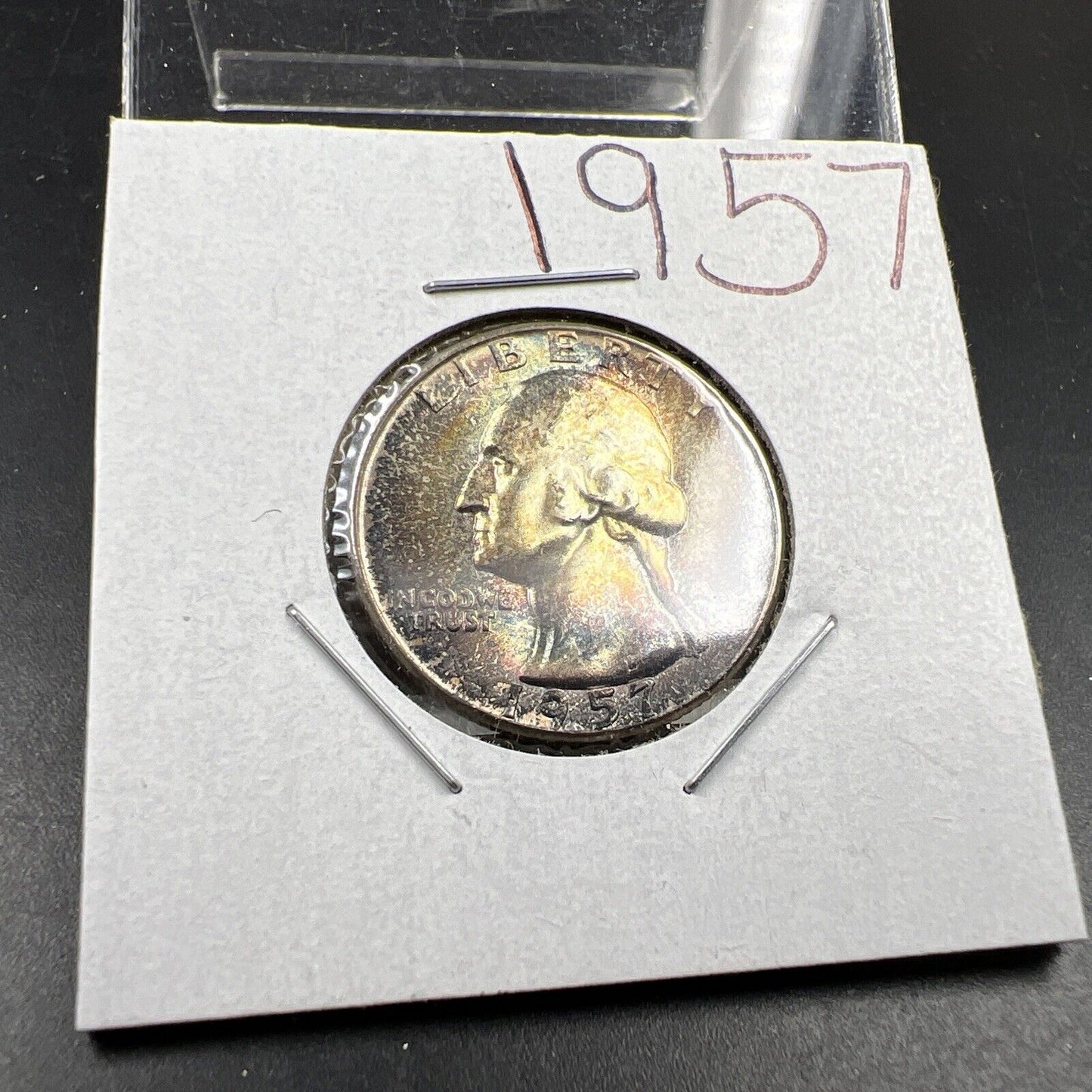 1957 P Washington 25c Silver Quarter Coin Gem BU UNC PQ * Star Rainbow Toning