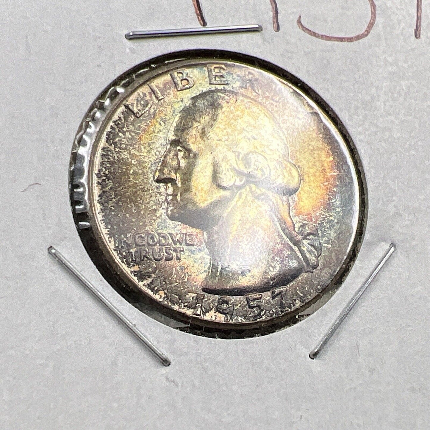 1957 P Washington 25c Silver Quarter Coin Gem BU UNC PQ * Star Rainbow Toning