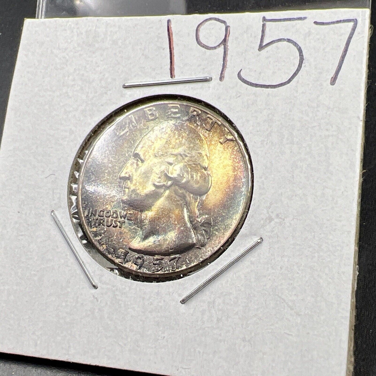 1957 P Washington 25c Silver Quarter Coin Gem BU UNC PQ * Star Rainbow Toning