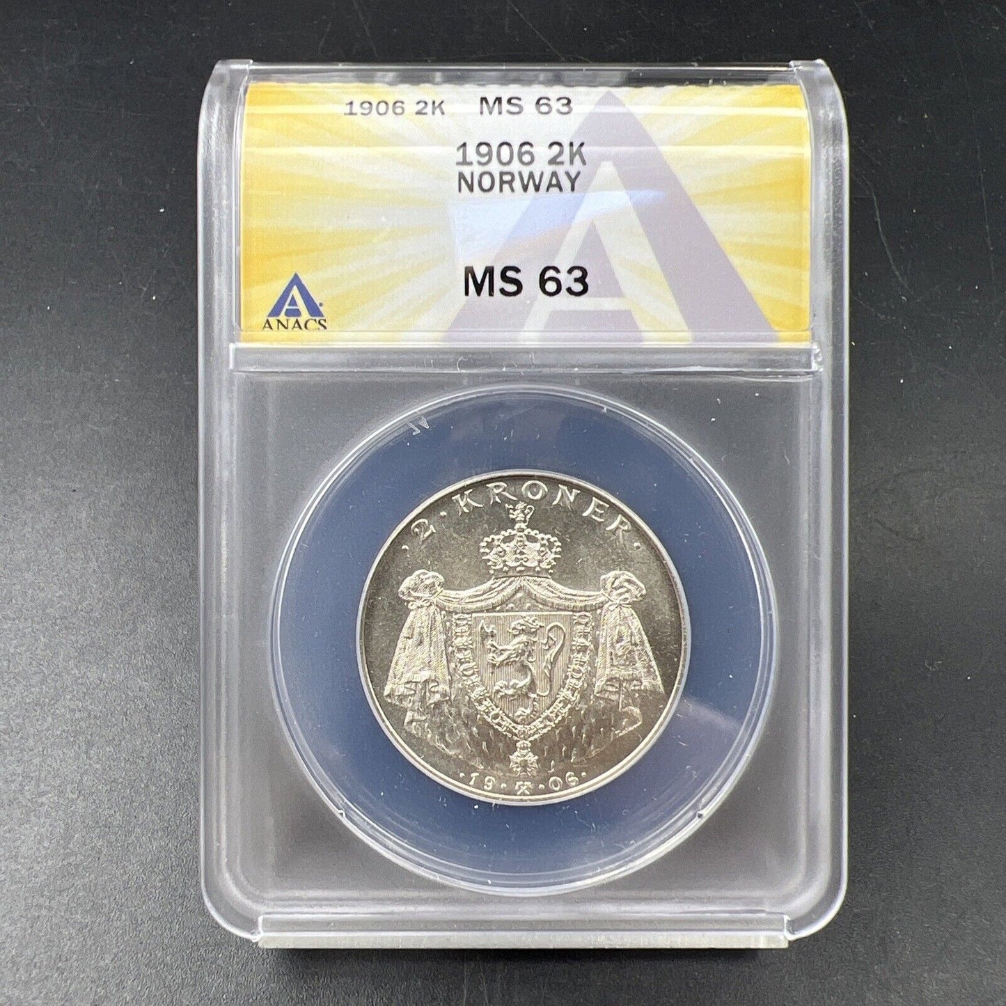 1906 Norway 2 Kroner Silver Coin ANACS MS63 Choice BU UNC Certified