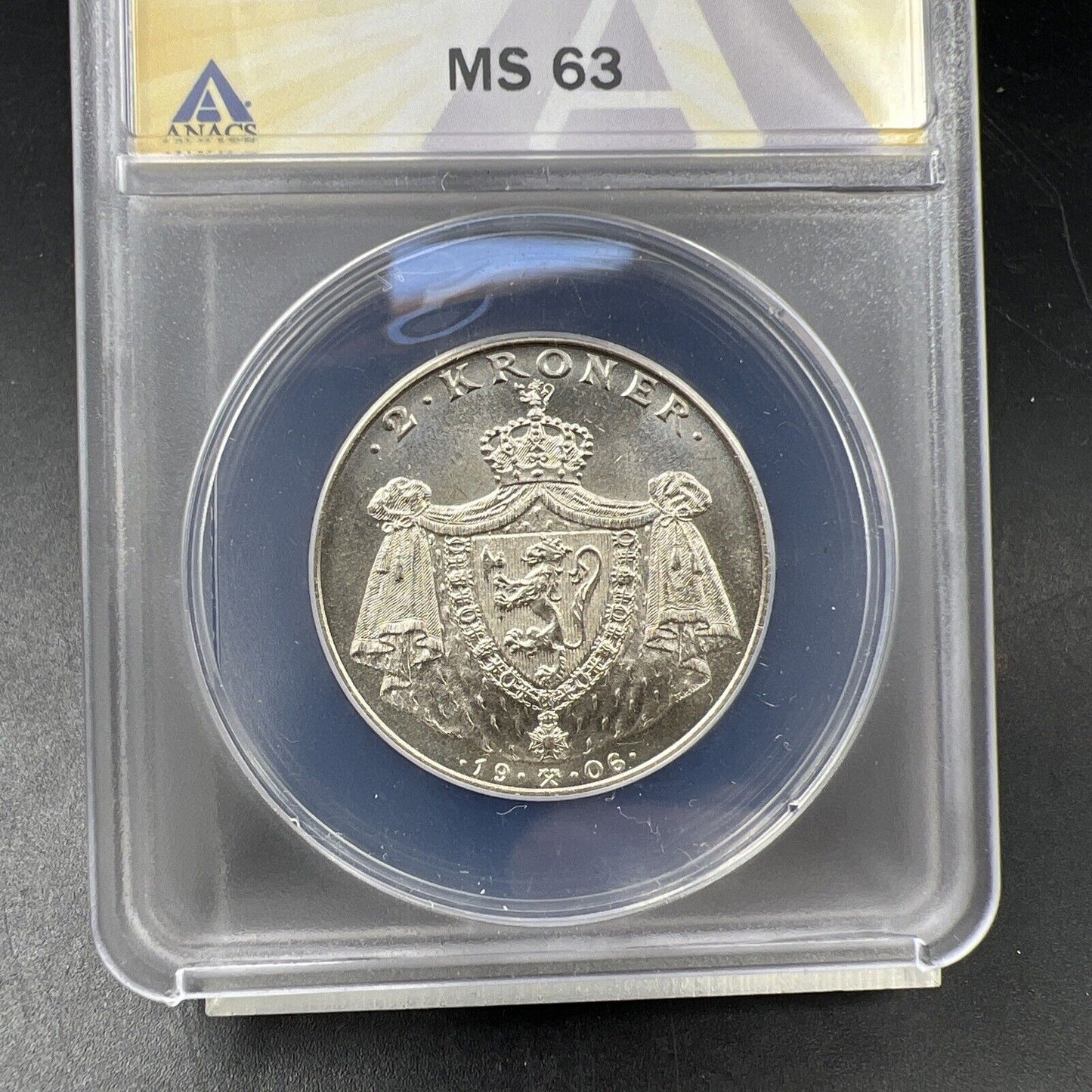 1906 Norway 2 Kroner Silver Coin ANACS MS63 Choice BU UNC Certified
