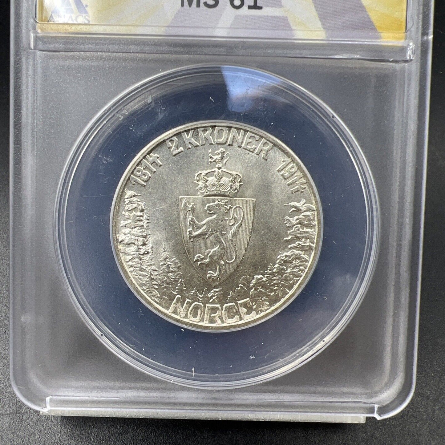 1914 Norway 2 Kroner Silver Coin ANACS MS61 BU UNC Certified
