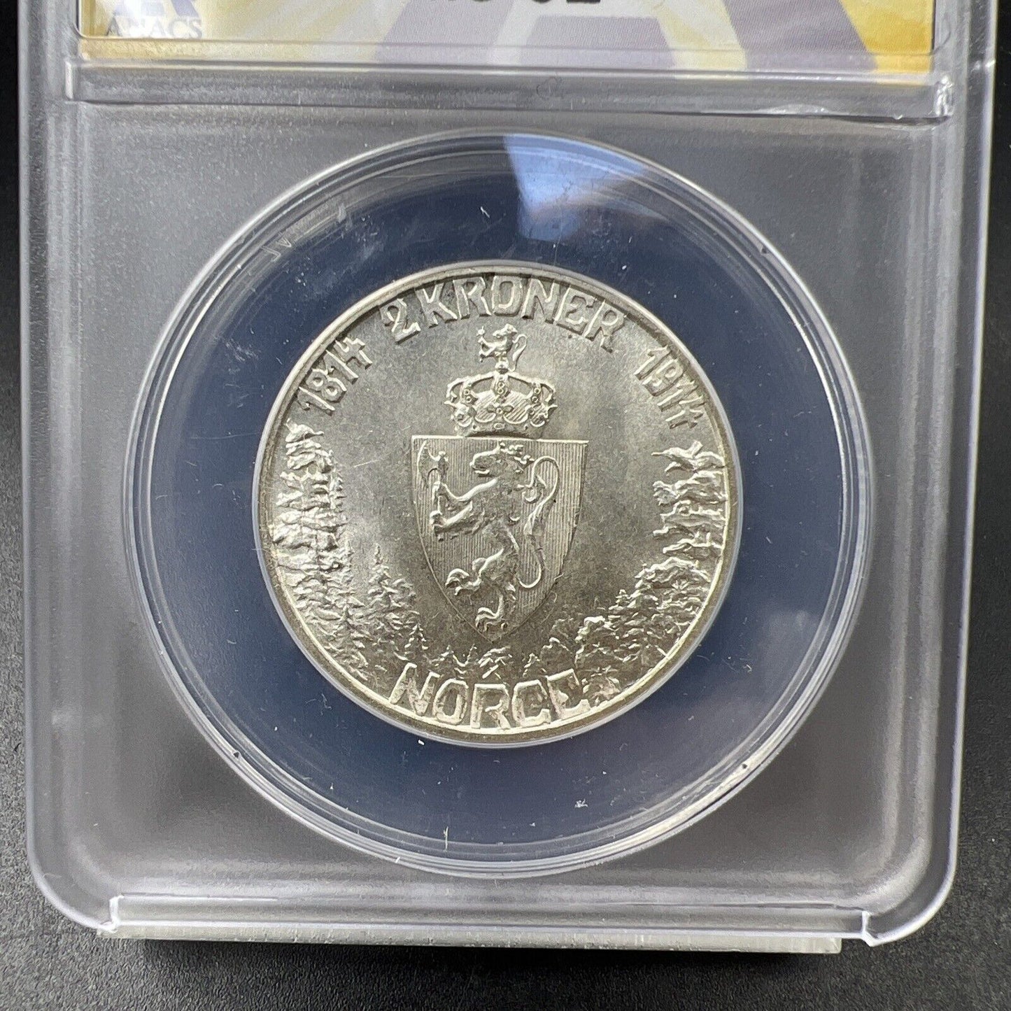 1914 Norway 2 Kroner Silver Coin ANACS MS61 BU UNC Certified
