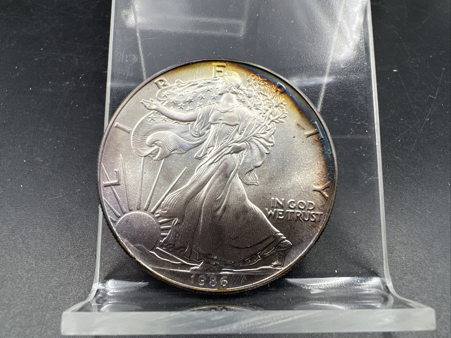 1986 1 OZ American Silver Eagle GEM BU UNC Nice Original Toning Toner Obverse