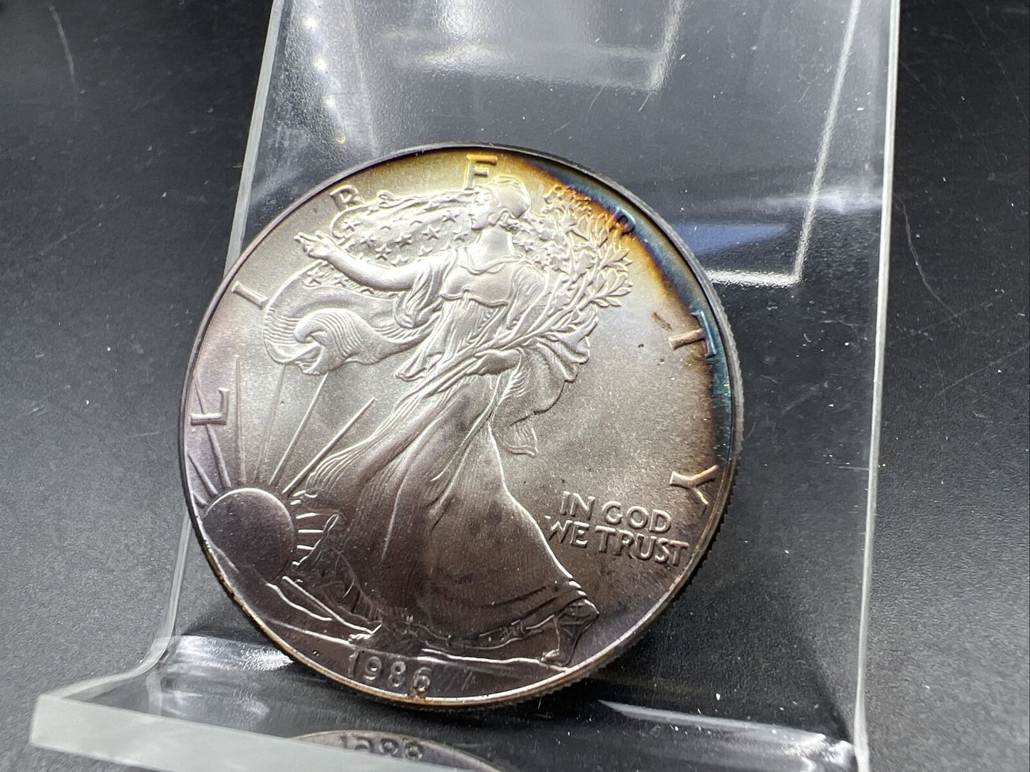 1986 1 OZ American Silver Eagle GEM BU UNC Nice Original Toning Toner Obverse