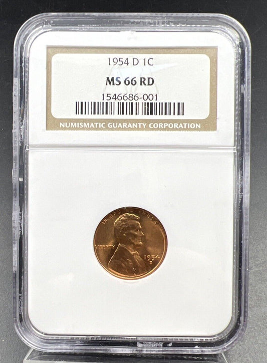 1954 D Lincoln Wheat Cent Penny Coin NGC MS66 RD Gem BU Certified