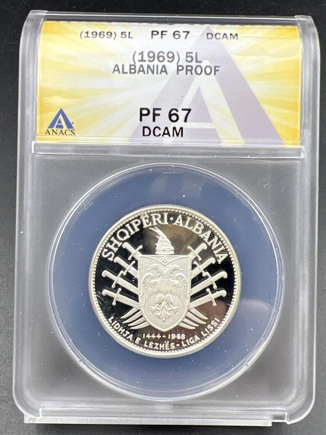 1969 Albania 5 Leke Gem Proof Silver Coin ANACS PF67 DCAM
