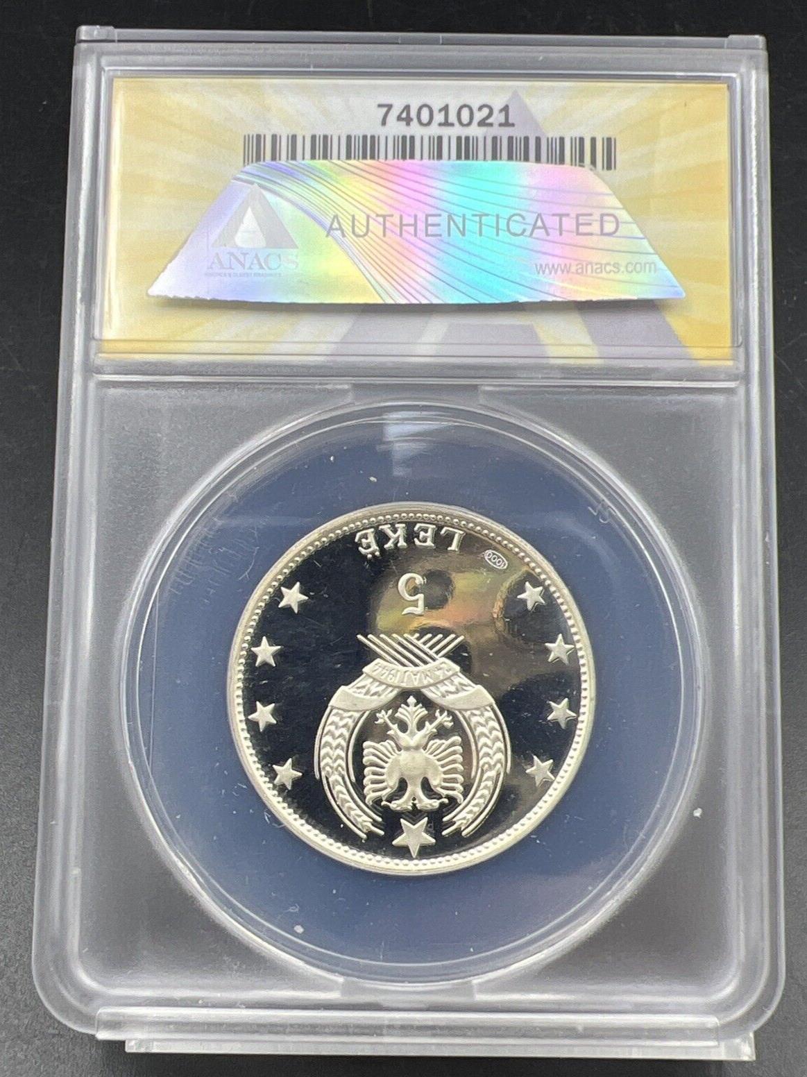 1969 Albania 5 Leke Gem Proof Silver Coin ANACS PF67 DCAM