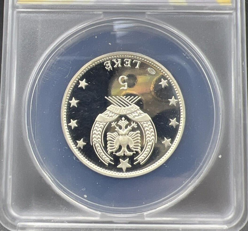 1969 Albania 5 Leke Gem Proof Silver Coin ANACS PF67 DCAM