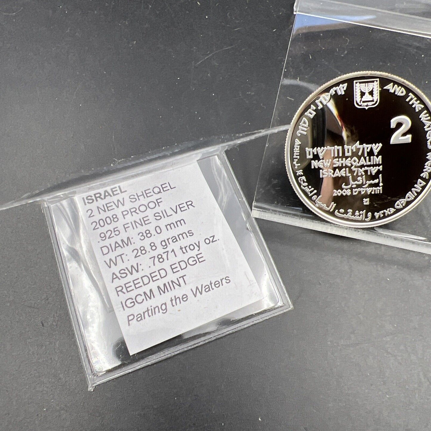 2008 Israel 2 Two Sheqalim Proof Silver IGCM Mint Parting The Waters Moses Coin