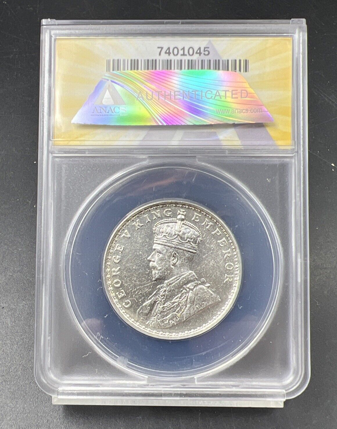 1921 B India Rupee MS60 BU UNC ANACS Certified