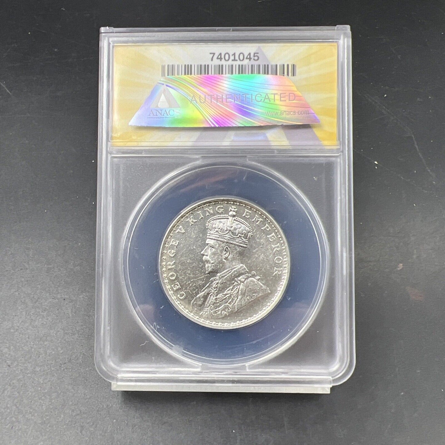 1921 B India Rupee MS60 BU UNC ANACS Certified