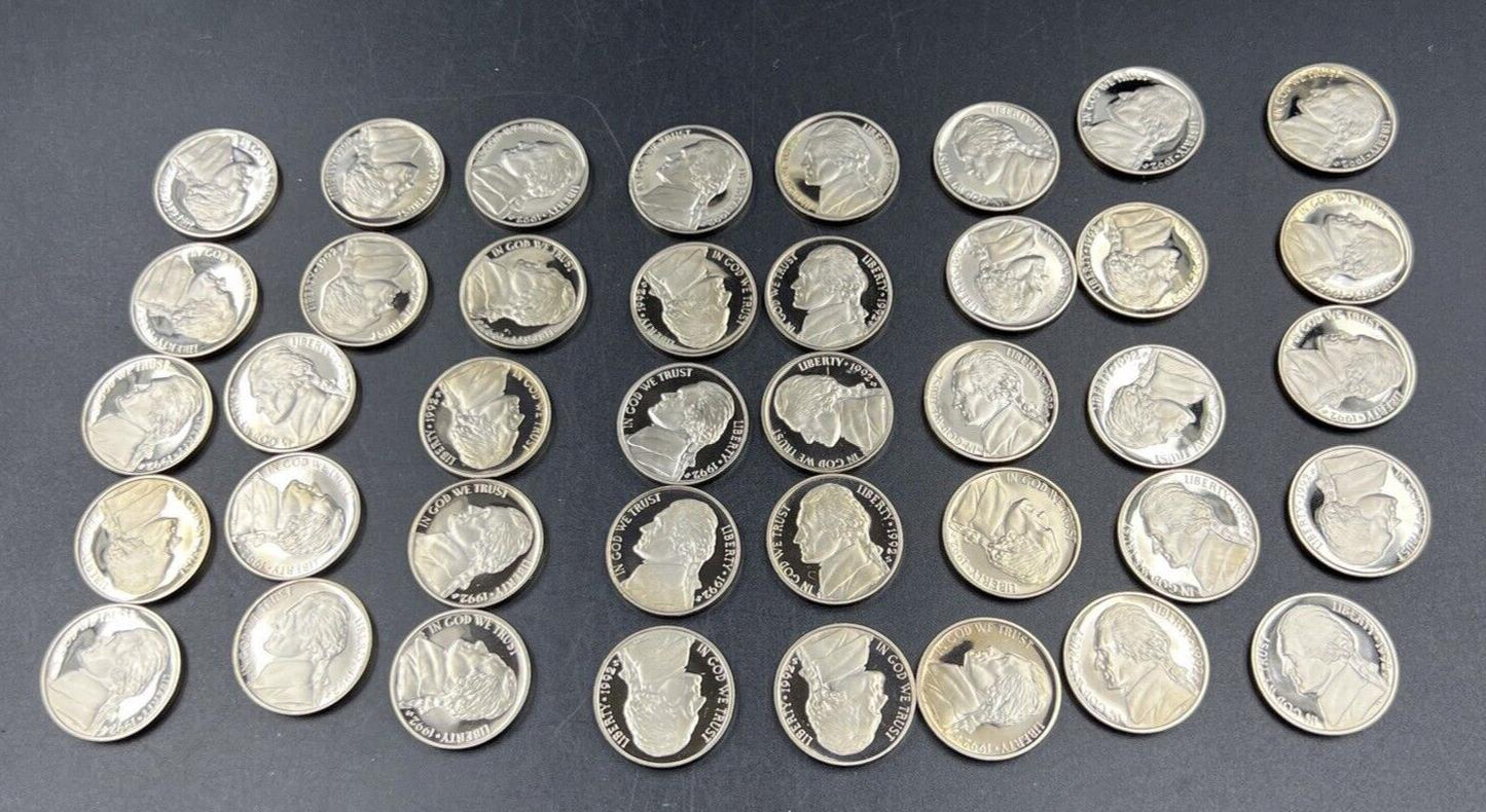 1992 S Gem Deep Cameo Proof Jefferson Nickel Roll 40 US Exact coins pictured