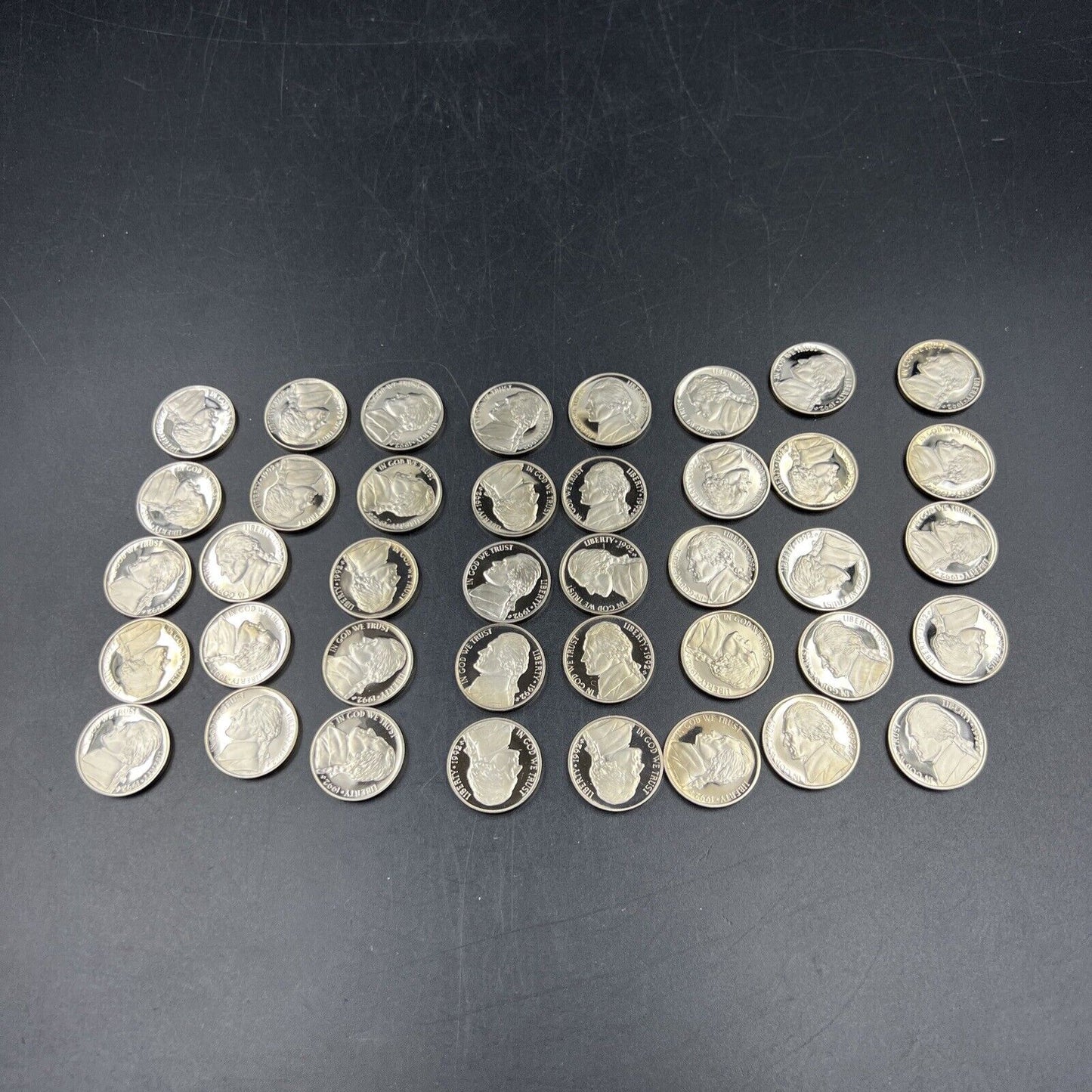 1992 S Gem Deep Cameo Proof Jefferson Nickel Roll 40 US Exact coins pictured
