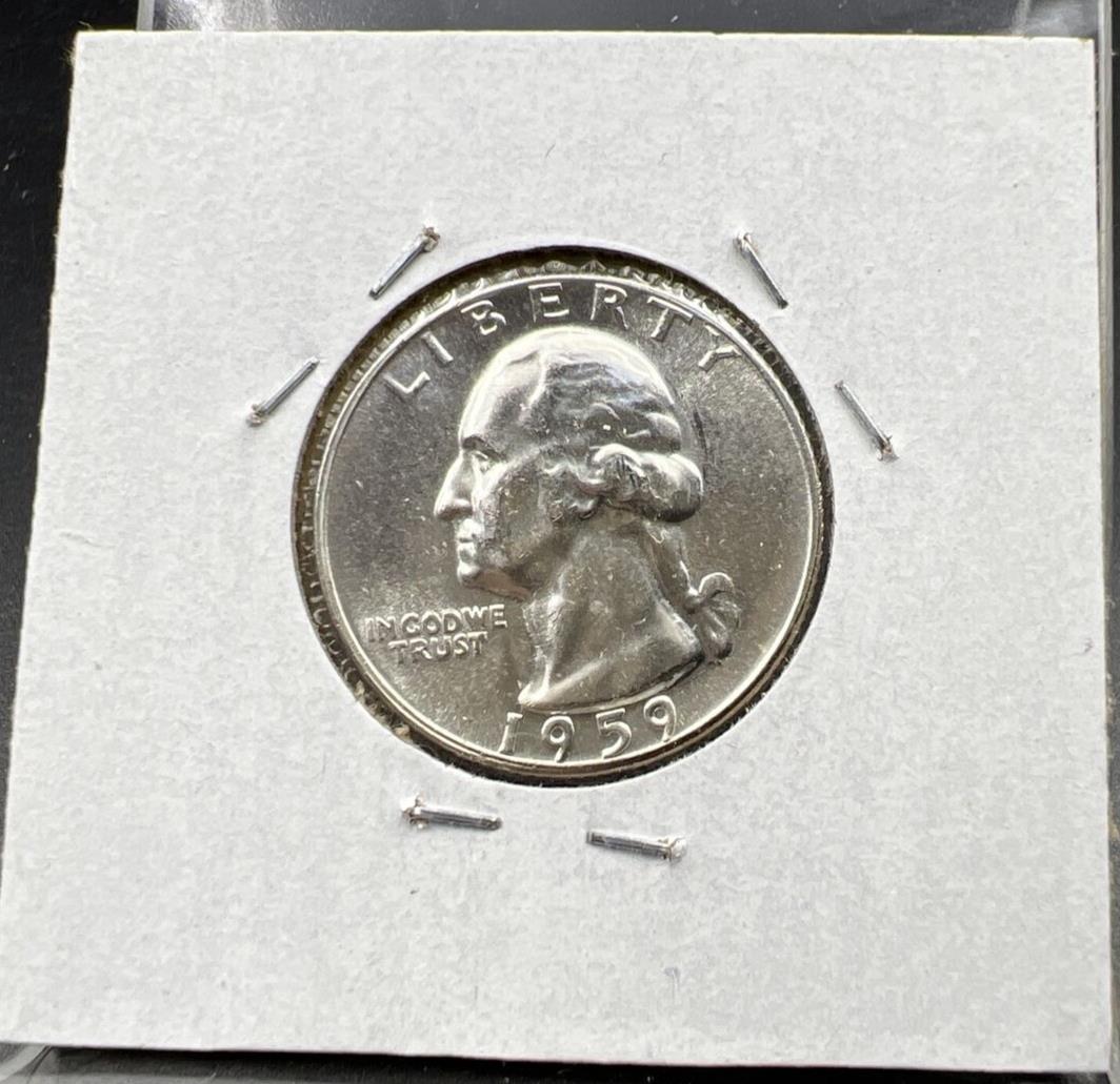 1959 P 25C Washington Quarter Silver Coin Choice BU Uncirculated Type B Rev #A