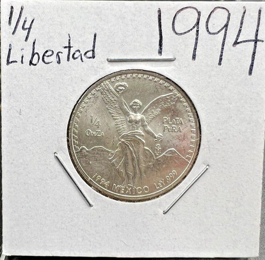 1994 Mexico 1/4 Ounce .999 Silver Round Libertad Ley Plata Pura Coin #OA GEM UNC