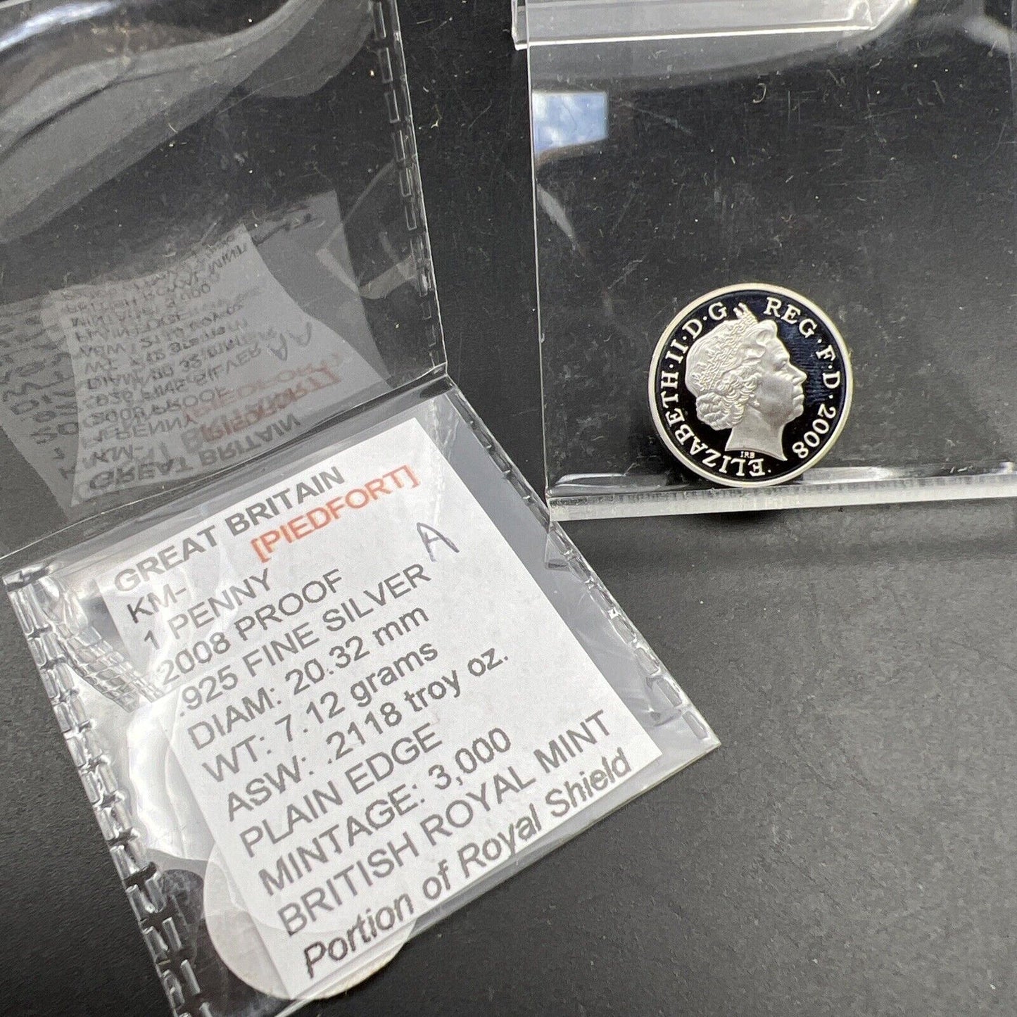 2008 Sterling Silver British One 1 Penny Coin CH Proof Royal Shield #A