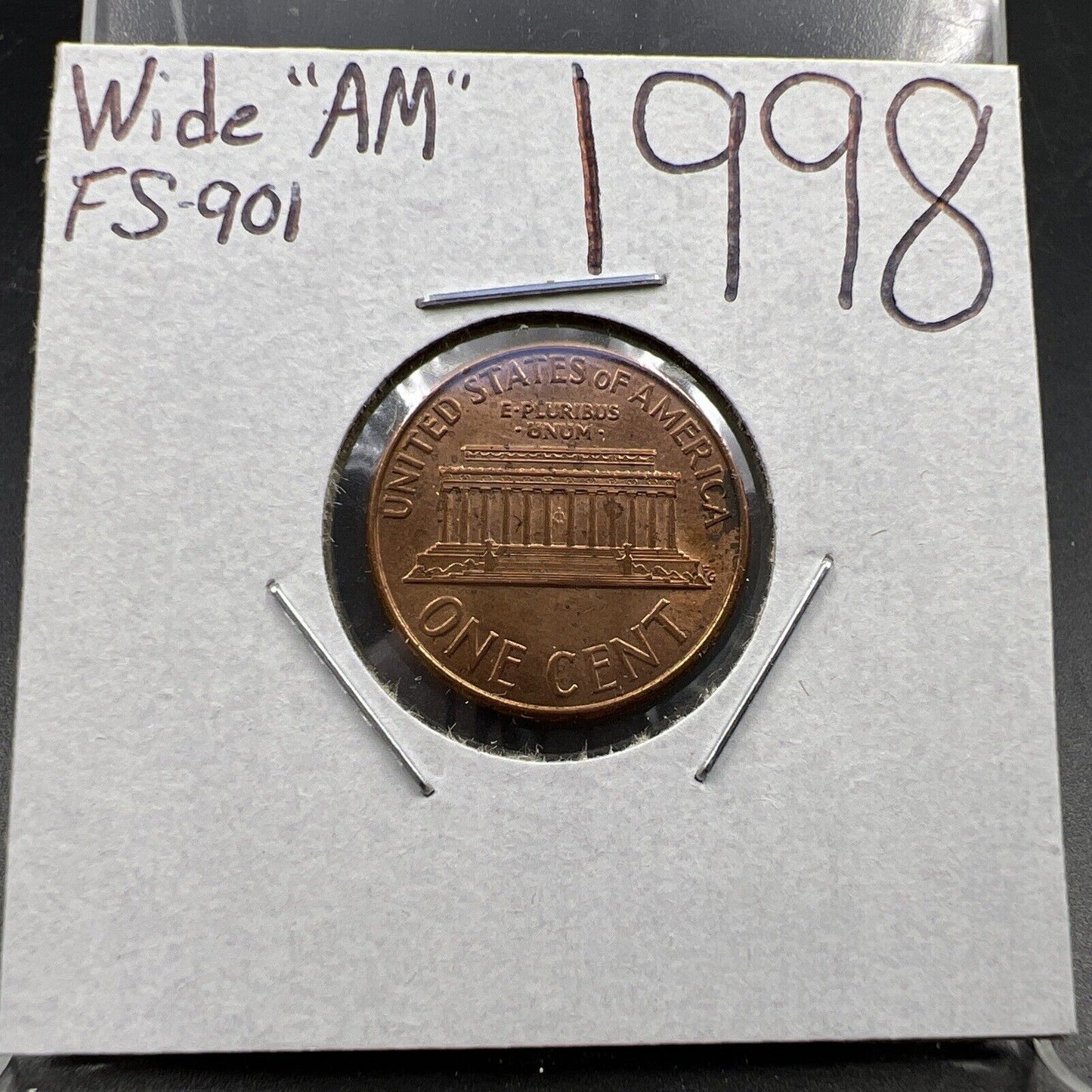 1998 1c Lincoln Memorial One Cent Penny Wide AM Variety CH AU FS-901 #A