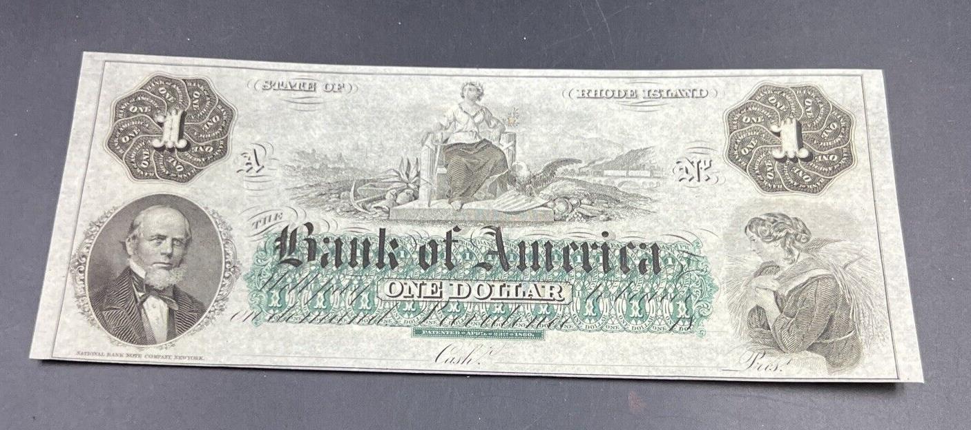 1860 $1 THE BANK OF AMERICA Providence RI OBSOLETE One Dollar Bill CH UNC EPPQ